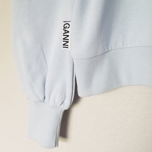 Ganni Isoli Bow Open Back Puff Sleeve Organic Cotton Sweatshirt XS Blue $215 - Picture 10 of 16